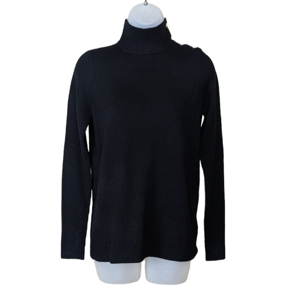 Tory Burch Wool Mockneck Sweater Small Black Cashmere